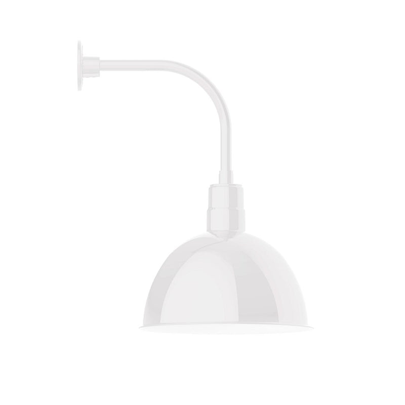 White deep bowl curved-arm wall light with dome shade and mounting base