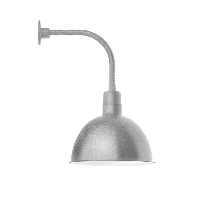 Painted galvanized LED curved-arm wall light with dome shade, gray