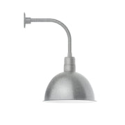 LED curved arm wall light with gray dome shade and curved metal arm