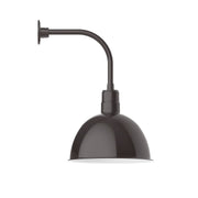 Curved arm wall light with deep bowl shade, bronze finish, curved mounting arm