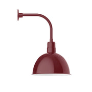 Barn red deep bowl wall light with curved arm and base socket