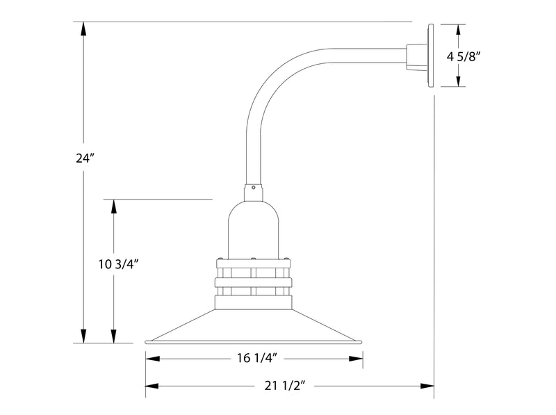 Curved-arm wall light dimensions: 24 in height, 16 1/4 in shade width
