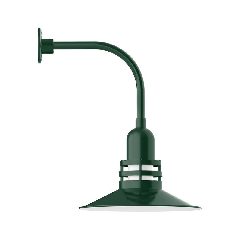 Dark green curved arm wall light with dome shade and socket base