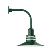 Forest green curved-arm wall light with fluted band base and cone shade