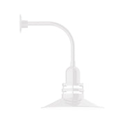White curved arm wall light with flared dome shade and bulb socket