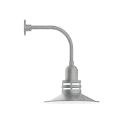 Curved arm wall light with painted metal shade and mounting backplate, gray finish