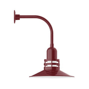 Barn red curved-arm wall light with flared dome shade and mounting plate