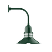 Forest green curved arm wall light with dome shade and mounting bracket