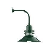 Forest green curved arm wall light with tapered shade and mounting plate