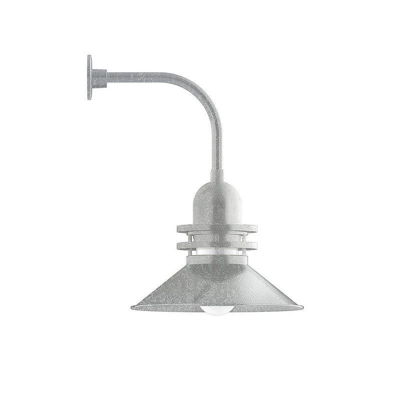 18-inch curved arm wall light in painted galvanized, conical shade