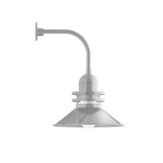 Painted galvanized wall light with curved arm and conical shade, gray