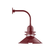 Barn red curved arm wall light with metal dome shade and back mounting plate