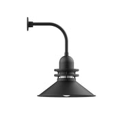 Black curved-arm wall light with gooseneck and dome shade