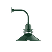 Forest green curved arm wall light with flared shade and mounting backplate