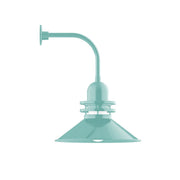 Sea green curved arm wall light with dome shade and backplate