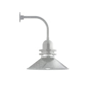 Curved arm wall light with painted galvanized metal shade, gray finish
