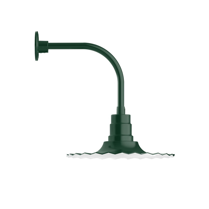 Forest green curved arm wall light with circular base and socket