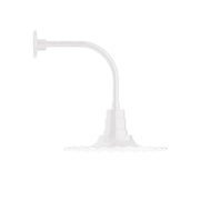White curved arm wall light with extended socket and round wall mounting base