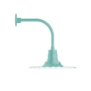 Sea green curved arm wall light with round base and socket