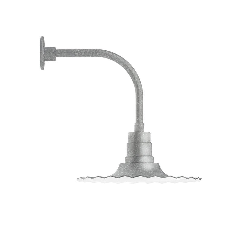 Painted galvanized curved arm wall light with mounting plate and 16 in size