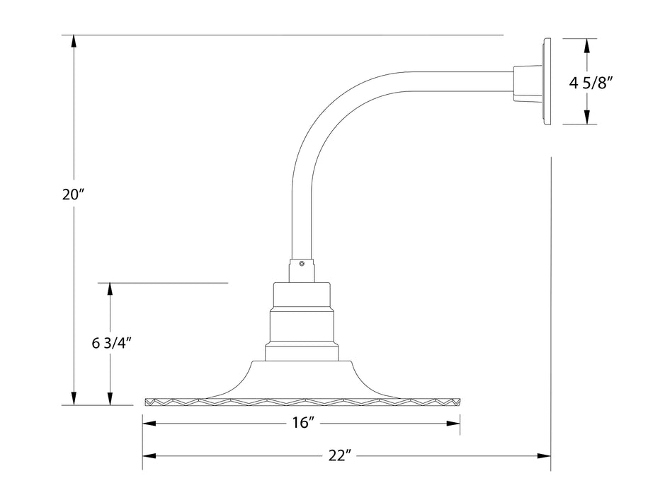 Radial 16" Curved Arm wall light in Barn Red Line Drawing