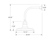 Light blue curved-arm wall sconce dimensions: 14 1/2" W, 20 7/8" L, 20 3/8" H