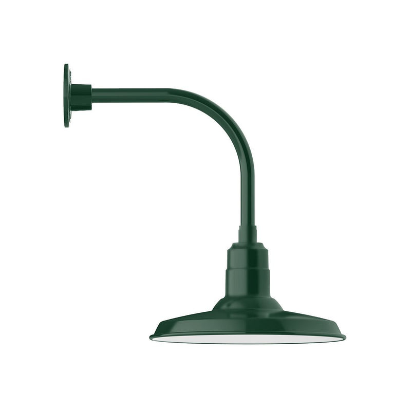 Forest green curved arm wall light with bell shade and round backplate