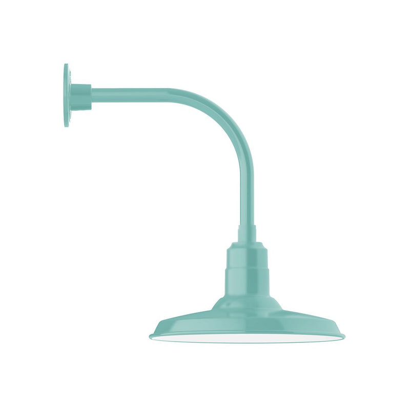 Sea green curved arm wall light with dome shade and mounting bracket