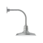 Curved arm wall light with bell shade, painted galvanized metal finish