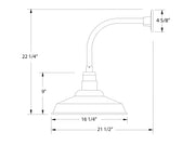 Curved arm wall light dimensions diagram, dome shade 16 1/4" width