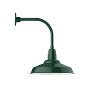 Forest green curved arm wall light with domed shade and wall mount bracket