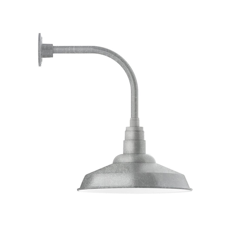 LED curved arm wall light with painted galvanized shade and mounting arm
