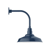 Navy curved-arm wall light with bell shade and mounting plate
