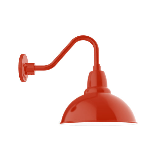 Vermillion gooseneck wall light with dome shade and round wall mount