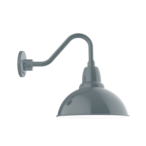 Slate gray gooseneck wall light with round backplate and domed metal shade