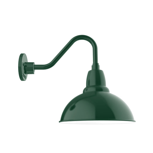Forest green gooseneck wall light with flared dome shade and round wall mount