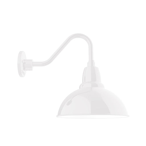 White gooseneck wall light with dome shade and curved arm