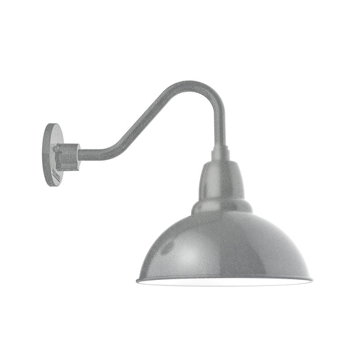 Galvanized gooseneck wall light with dome shade and curved arm, dark gray finish