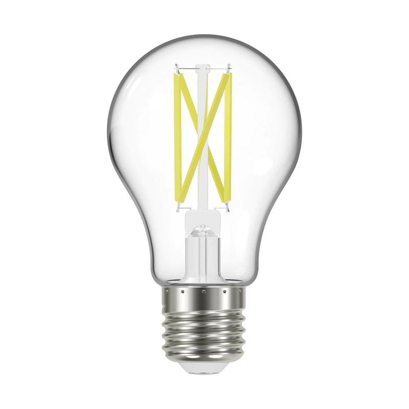 A19 LED filament bulb with medium E26 screw base, clear glass