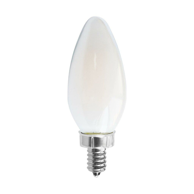 C11 LED bulb with frosted teardrop glass and metal candelabra base