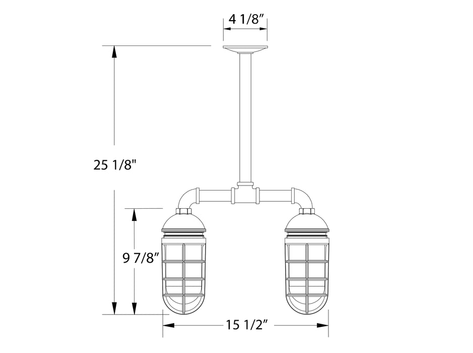 Vaportite 2-light Stem Hung Pendant Light in Forest Green Line Drawing