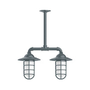 Slate gray 2-light stem-hung pendant light with two lantern glass shades
