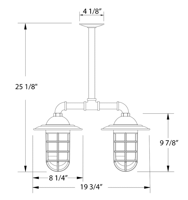 Vaportite 2-light Stem Hung Pendant Light in Navy Line Drawing