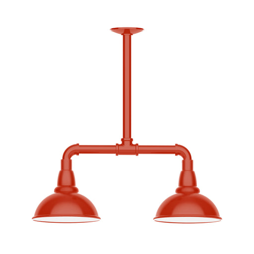 Vermillion two-light stem-hung pendant with two bell shades