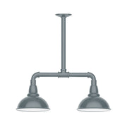 Slate gray 2-light stem-hung pendant with two dome metal shades