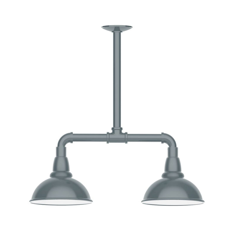 Slate gray 2-light stem-hung pendant with two dome metal shades