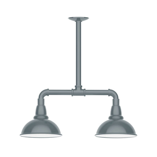 Slate gray 2-light stem-hung pendant with two dome metal shades