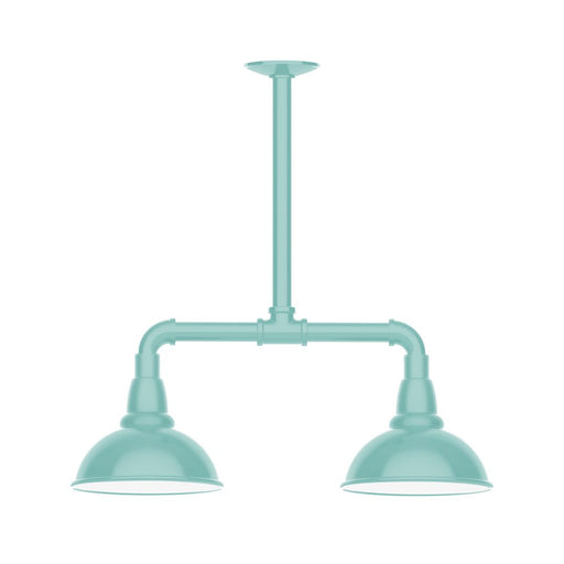 Sea green two-light stem hung pendant light with two dome shades