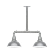 2-light stem-hung pendant light with two dome shades, painted galvanized finish