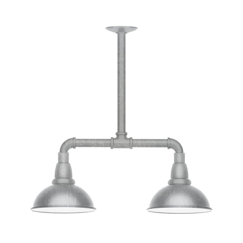 2-light stem-hung pendant light with two dome shades, painted galvanized finish